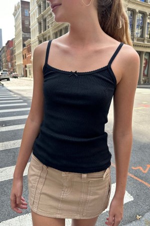 Black Brandy Melville Belle Bow Tank Tops | USA 47201-HVAW