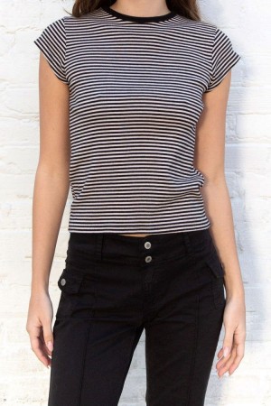 Black Cream Brandy Melville Hailie Long Striped Tops | USA 25938-KRES