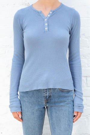 Blue Brandy Melville Ahern Thermal Long Sleeve Tops | USA 98503-QGIF