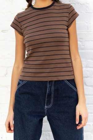 Brown Black Brandy Melville Hailie Long Striped Tops | USA 23746-ASYR