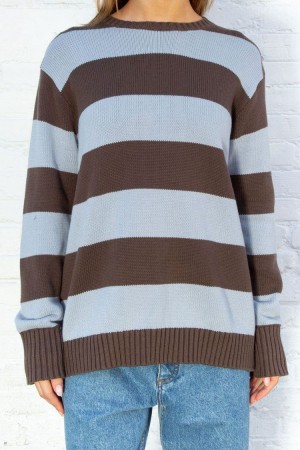Brown Blue Brandy Melville Brianna Cotton Thick Stripe Sweaters | USA 83645-VIPN
