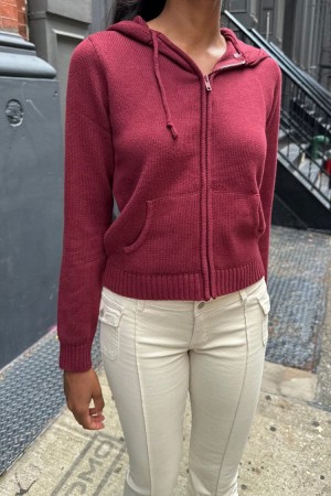 Burgundy Brandy Melville Alana Zip-Up Sweaters | USA 89470-HKAD