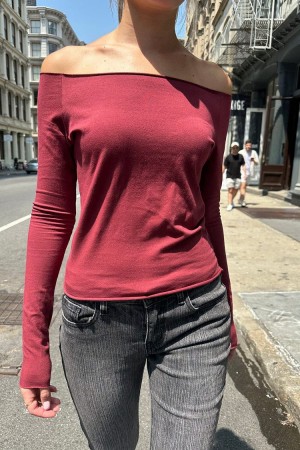 Burgundy Brandy Melville Bonnie Long Sleeve Tops | USA 49153-RYNZ