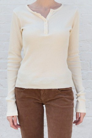 Cream Brandy Melville Ahern Thermal Long Sleeve Tops | USA 15203-ACLI