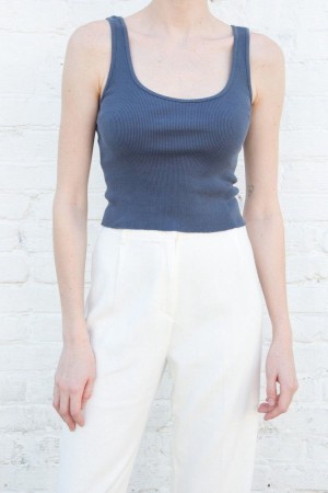 Dark Blue Brandy Melville Sheena Crop Tank Tops | USA 57821-ETAV