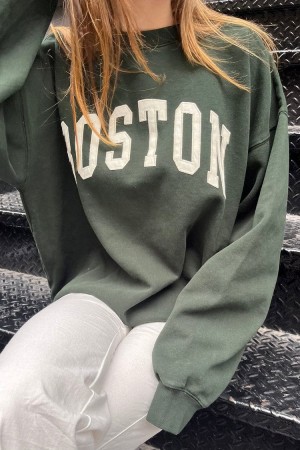 Dark Green Brandy Melville Erica Boston Sweatshirts | USA 70685-YDBX