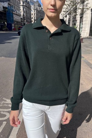 Dark Green Brandy Melville Katiana Collar Sweaters | USA 61280-SJAZ