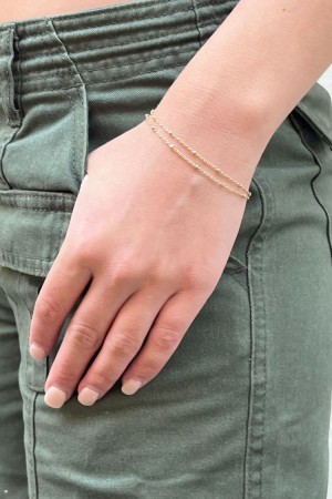 Gold Brandy Melville Double Chain Beaded Bracelet | USA 41657-VEKC
