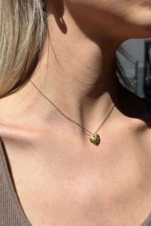 Gold Brandy Melville Heart Locket Necklace | USA 07934-RKGQ