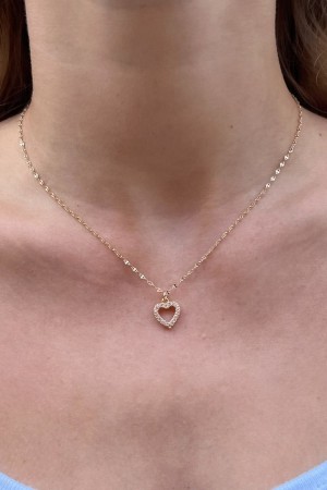 Gold Brandy Melville Rhinestone Heart Necklace | USA 96031-DXOA