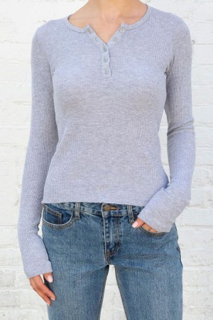 Grey Brandy Melville Ahern Thermal Long Sleeve Tops | USA 51873-UGBL