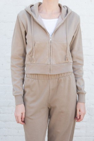 Khaki Brandy Melville Crystal Hoodie | USA 64125-MTKN