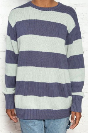 Navy Blue Brandy Melville Brianna Cotton Thick Stripe Sweaters | USA 09236-EGDF