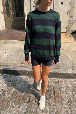 Navy Green Brandy Melville Brianna Cotton Thick Stripe Sweaters | USA 74082-UVWE