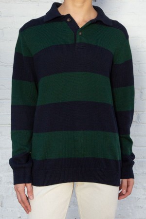 Navy Green Brandy Melville Katiana Striped Sweaters | USA 76580-LYHW