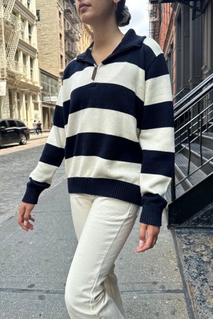 Navy White Brandy Melville Aleah Cotton Stripe Sweaters | USA 10562-ZSTI