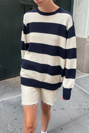 Navy White Brandy Melville Brianna Cotton Thick Stripe Sweaters | USA 48926-BJUE