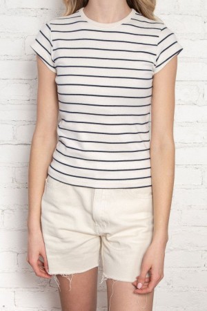 Navy White Brandy Melville Hailie Long Striped Tops | USA 23069-WPZY