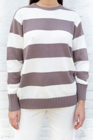 Purple White Brandy Melville Brianna Cotton Thick Stripe Sweaters | USA 06798-XSLP