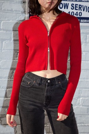 Red Brandy Melville Arden Crop Hoodie | USA 36704-FJOT