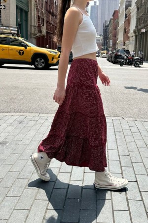 Red Brandy Melville Izzy Floral Skirts | USA 72630-JVDK