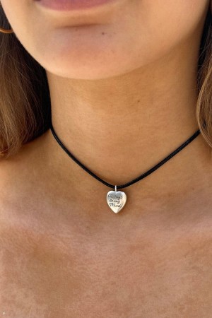 Silver Brandy Melville Always On My Mind Heart Rope Choker Necklace | USA 23659-KSYQ