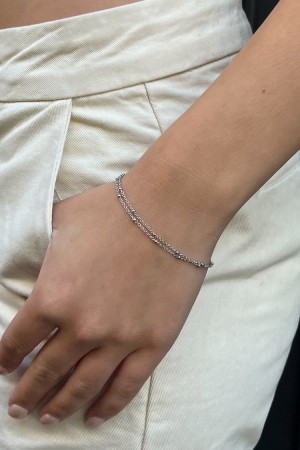 Silver Brandy Melville Double Chain Beaded Bracelet | USA 46031-JFZG