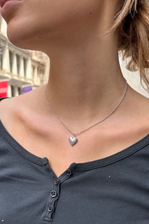 Silver Brandy Melville Heart Locket Necklace | USA 56981-QICJ