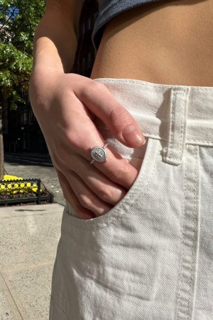 Silver Brandy Melville Oval Cross Rings | USA 28316-CLHY
