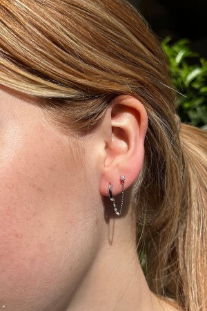 Silver Brandy Melville Pearl Stud Chainlink Hoop Earrings | USA 34106-OMGQ