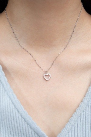 Silver Brandy Melville Rhinestone Heart Necklace | USA 01384-JBDT