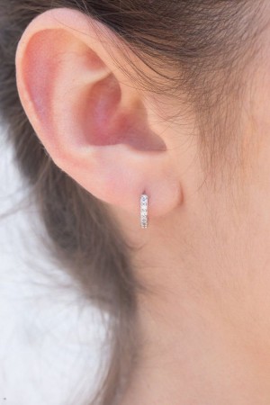 Silver Brandy Melville Rhinestone Hoops Earrings | USA 89632-UFBA