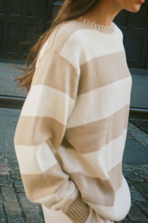 White Beige Brandy Melville Brianna Cotton Thick Stripe Sweaters | USA 21567-KXJI