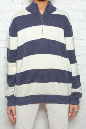 White Blue Brandy Melville Aleah Cotton Stripe Sweaters | USA 13427-TFEA