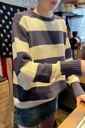 White Blue Brandy Melville Brianna Cotton Thick Stripe Sweaters | USA 65872-GESI
