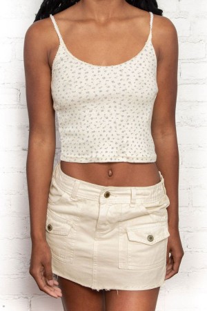 White Brandy Melville Beyonca Eylet Floral Crop Tank Tops | USA 58936-HWKT