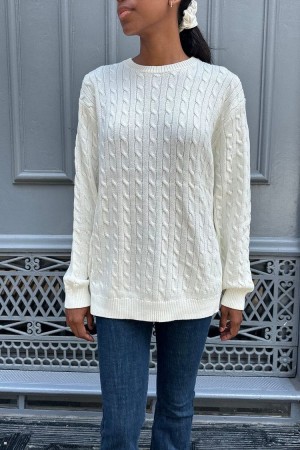 White Brandy Melville Brianna Cotton Cable Knit Sweaters | USA 30617-ZKEW