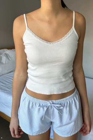 White Brandy Melville Nicolette Lace Tank Tops | USA 41586-MQJY