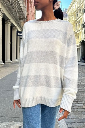 White Grey Brandy Melville Brianna Cotton Thick Stripe Sweaters | USA 79360-YCGL