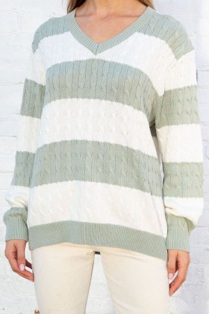 White Mint Brandy Melville Nikki Cotton Striped Sweaters | USA 60319-SBPC