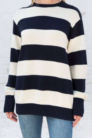 White Navy Brandy Melville Brianna Cotton Thick Stripe Sweaters | USA 57364-STNG