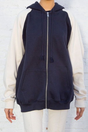 White Navy Brandy Melville Christy Color Block Hoodie | USA 92807-YTCV