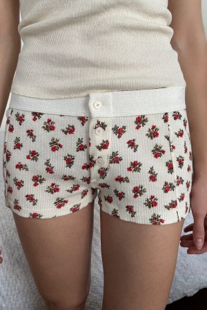 White Red Brandy Melville Floral Waffle Boyshort Underwear | USA 02156-NIPZ