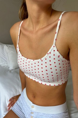 White Red Brandy Melville Laney Hearts Bra Top | USA 70489-XSHE