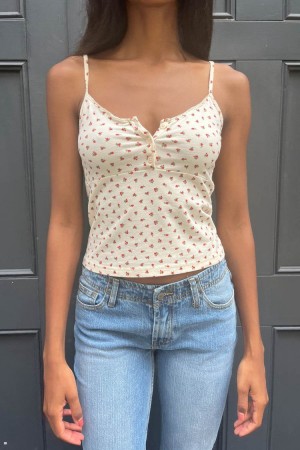 White Red Brandy Melville Tiffany Floral Tank Tops | USA 05138-XLEB