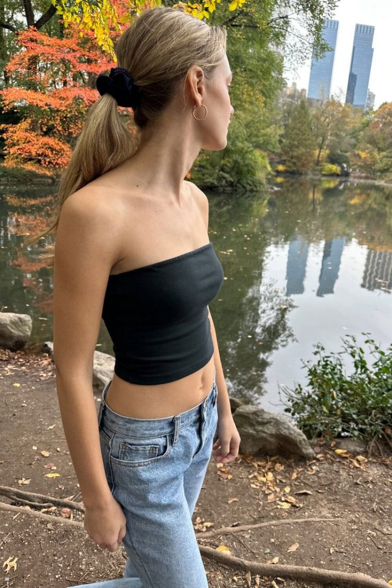 Black Brandy Melville Amelia Crop Tops | USA 95071-JPQU