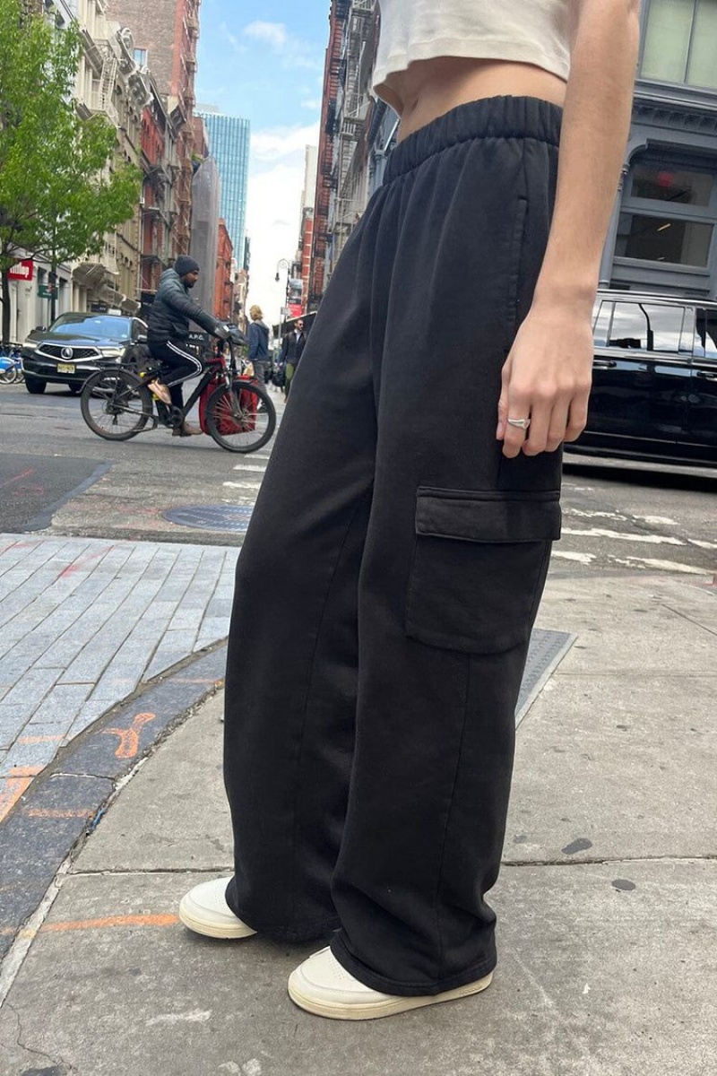 Black Brandy Melville Anastasia Soft Pocket Sweatpants | USA 10683-CVHR