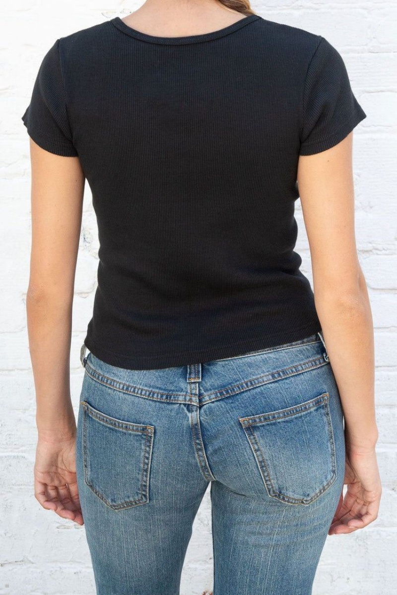 Black Brandy Melville Ashlyn V Neck Tops | USA 48063-ITQB