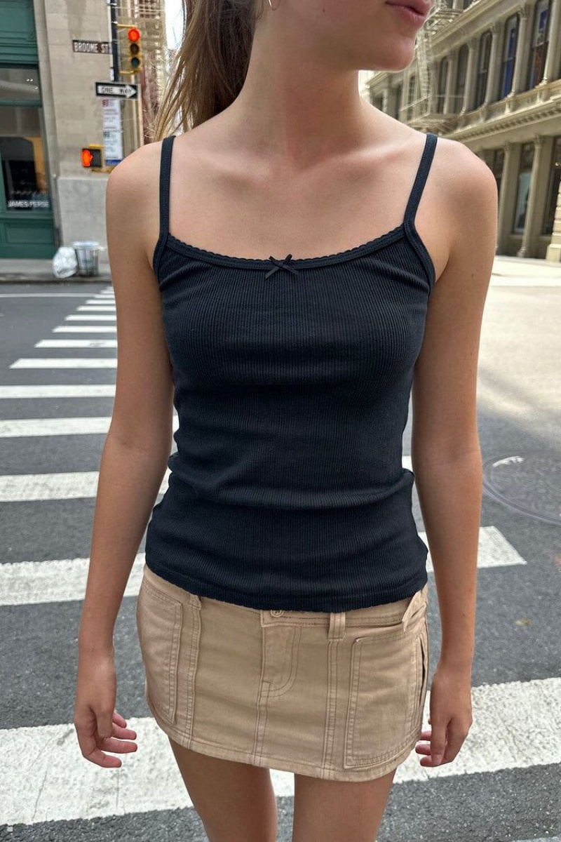 Black Brandy Melville Belle Bow Tank Tops | USA 47201-HVAW