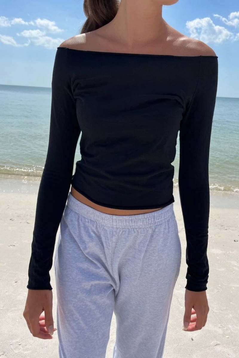 Black Brandy Melville Bonnie Long Sleeve Tops | USA 72036-MRBS